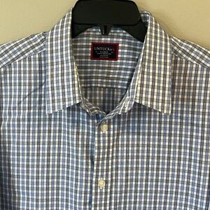 Untuckit Mens X-Large Slim Fit Button Down Long Sleeve Shirt Blue Check